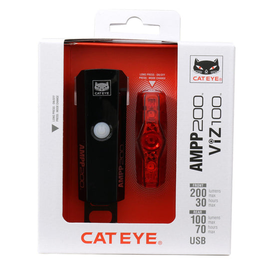 Cateye AMPP 200 / Viz 100 USB-C Front & Rear Bike Light Set Alternate 1