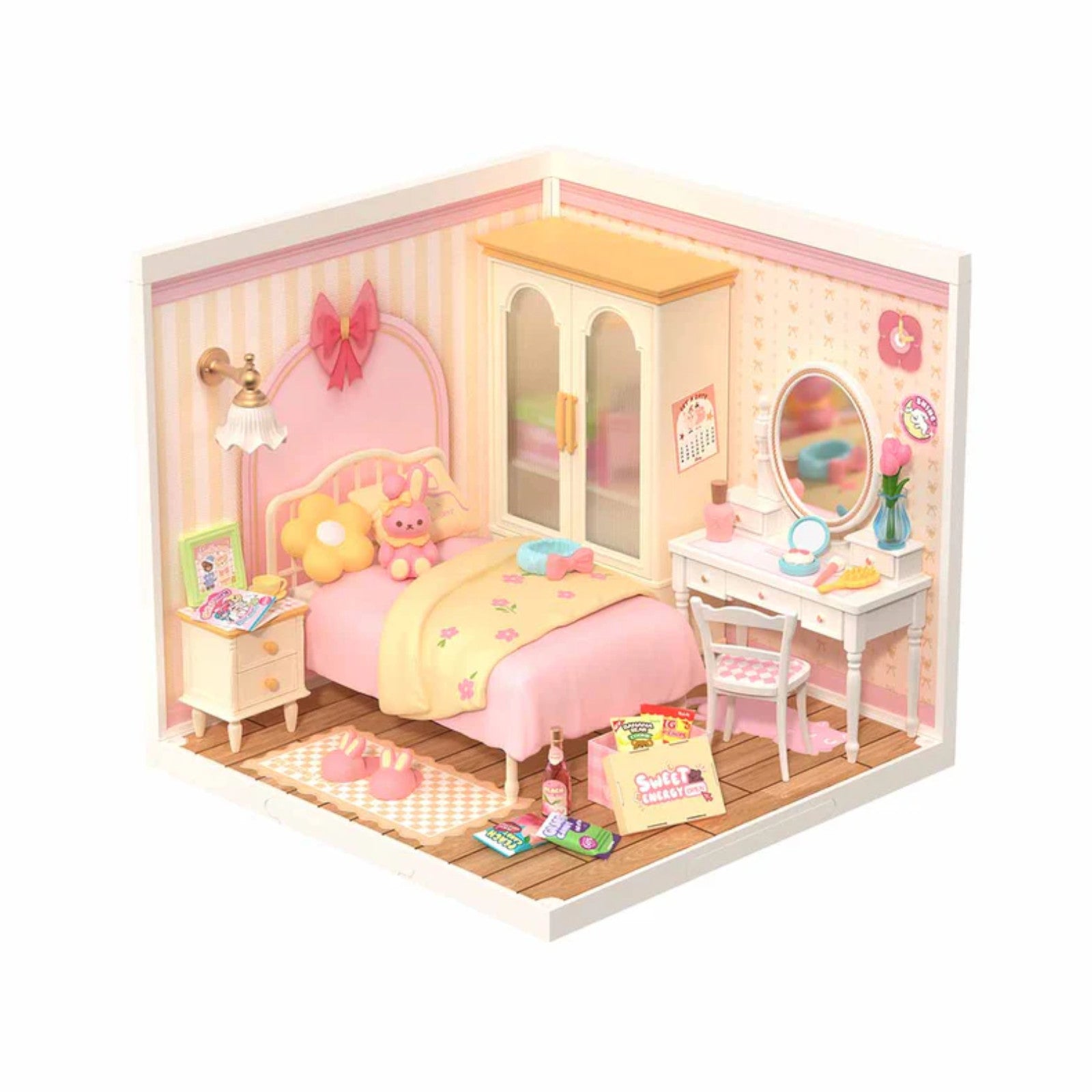 Rolife Lovely Pink Bedroom Super Creator DIY Miniature House DW016