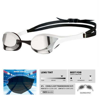 Arena Cobra Ultra Swipe Mirror Racing Silver White Men's Swimming Goggles Alternate 1
