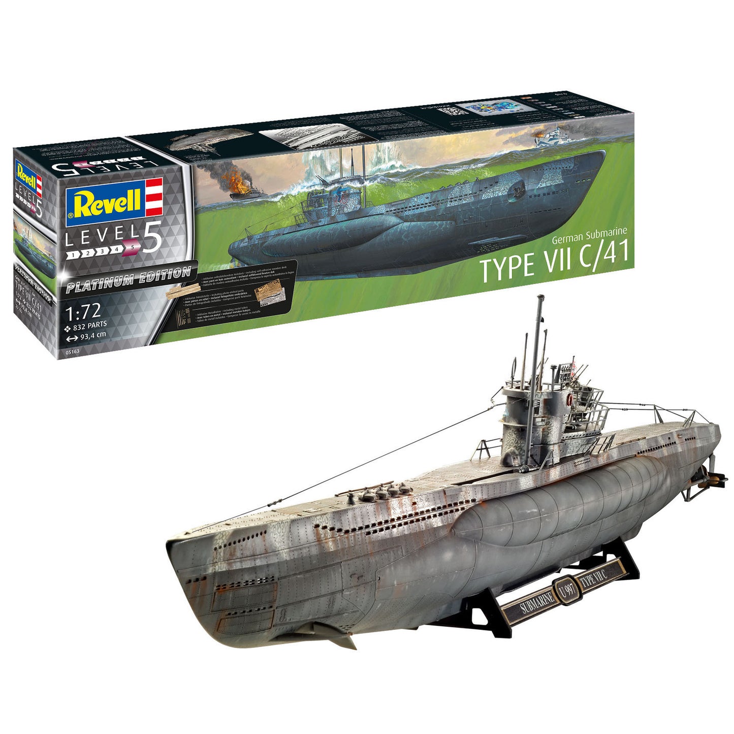 Revell German Submarine Type VII C-41 WW2 U-Boat Model Kit 1:72