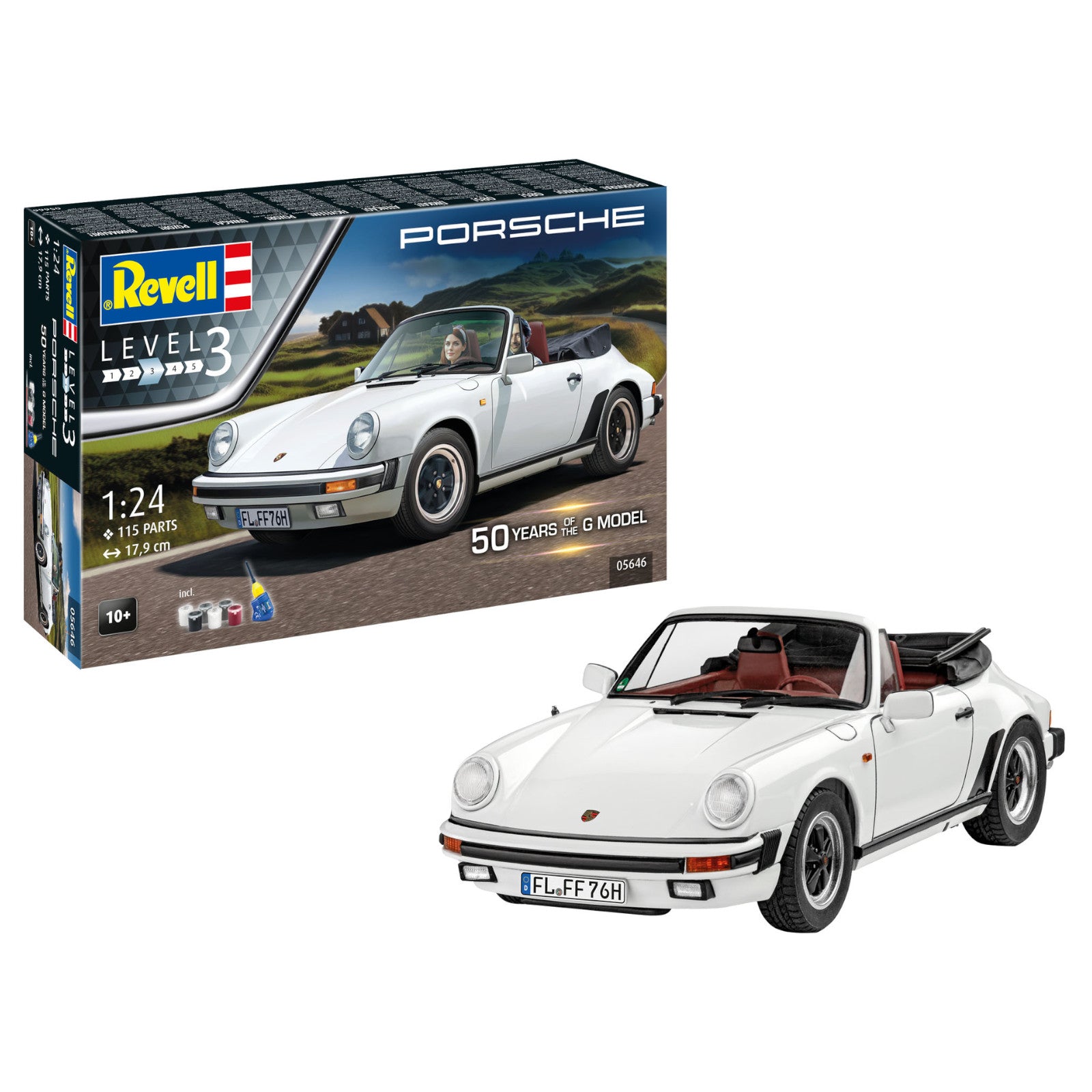 Revell Gift Set Porsche 911 G-Model Cabrio 50th Anniv. Car Model Kit 1:24