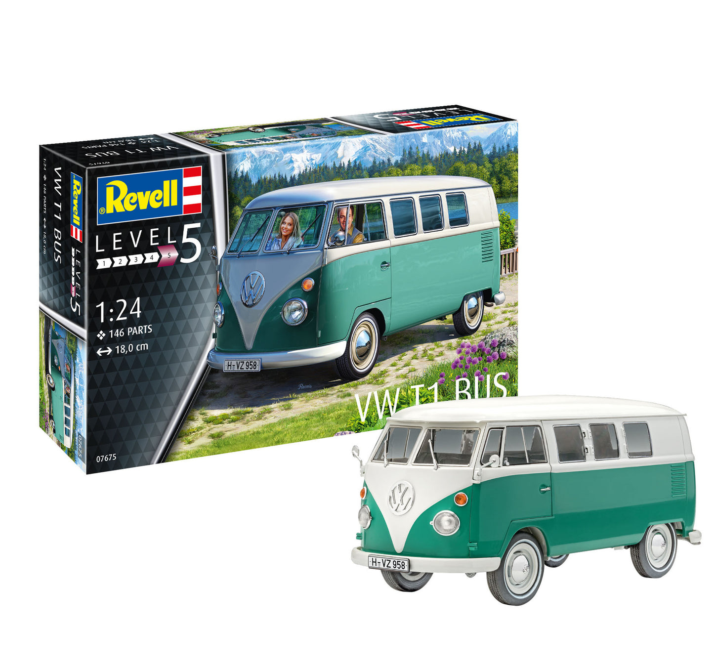 Revell Kit de construction de modèle de bus Volkswagen T1 Bus 1:24
