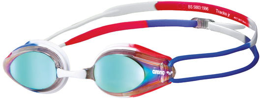 Arena Tracks Mirror Racing Junior Kid's Swimming Goggles Gold/Blue/Red