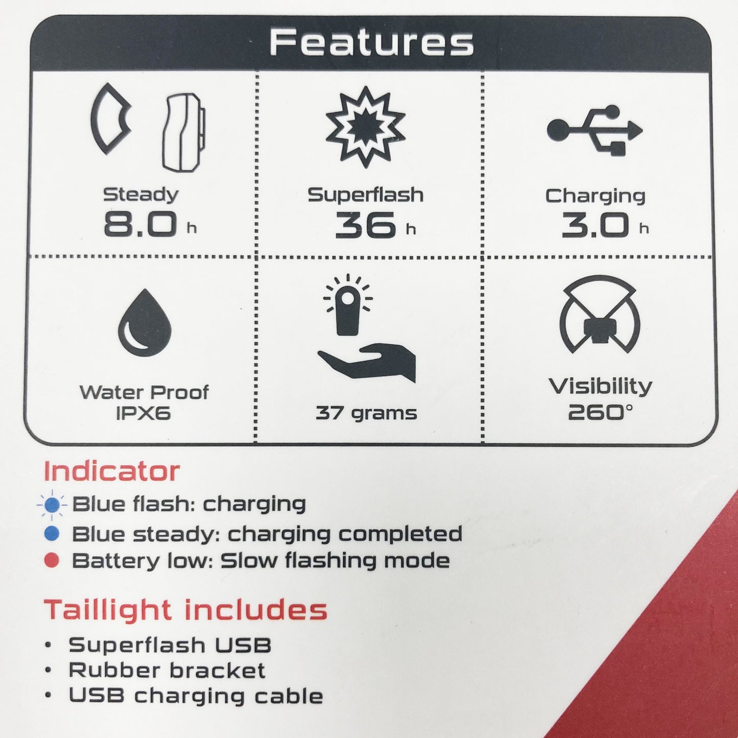 Fahrradrücklicht Smart Superflash 0,5W wiederaufladbar Schwarz