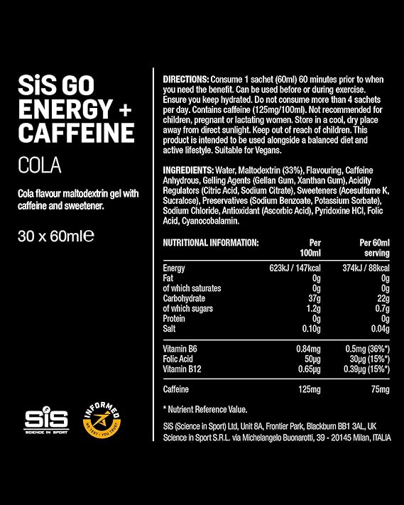 SIS GO Energy Gel Plus Caffeine | Box of 30 x 60ml - Cola