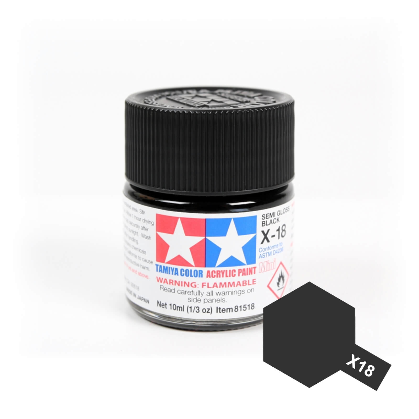 Tamiya Acrylic Mini 10ml X Gloss Model Building Paints X-18 Semi Gloss Black Model Building Paints Alternate 1
