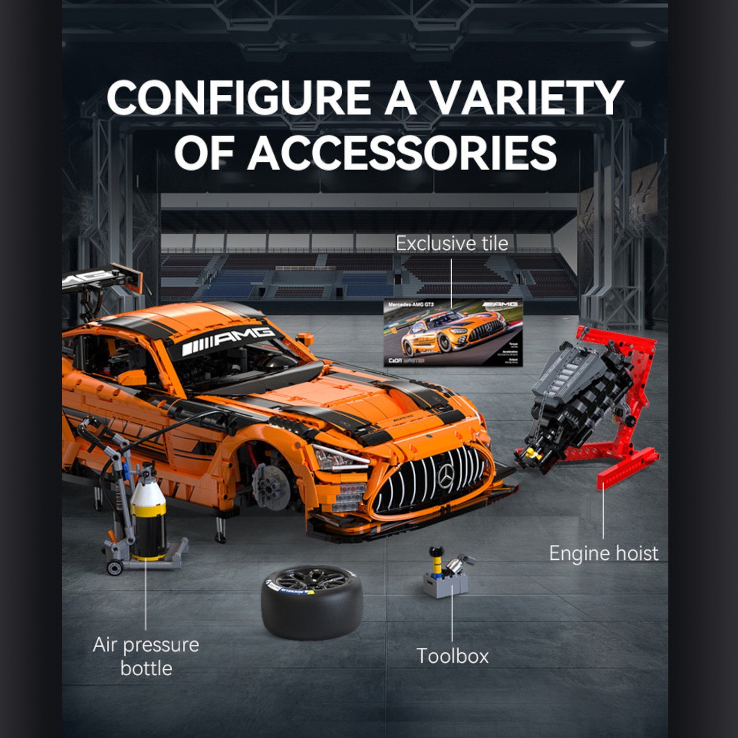 CaDA Mercedes-AMG GT3 Supercar Brick Set 3D Model 5466 Pieces 1:8 C64008W