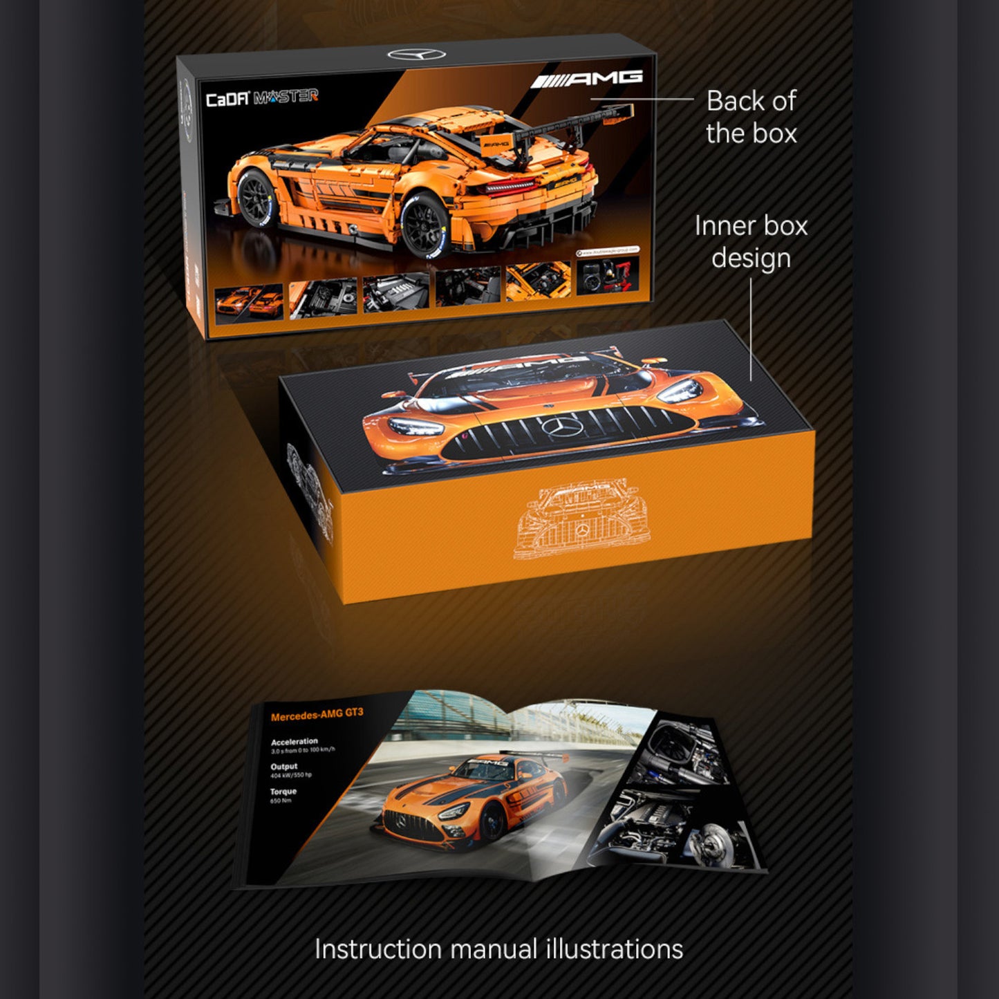 CaDA Mercedes-AMG GT3 Supercar Brick Set 3D Model 5466 Pieces 1:8 C64008W