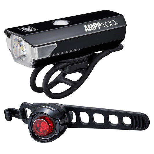 Cateye AMPP 100 Front & Orb Rear Front & Rear Bike Light Set