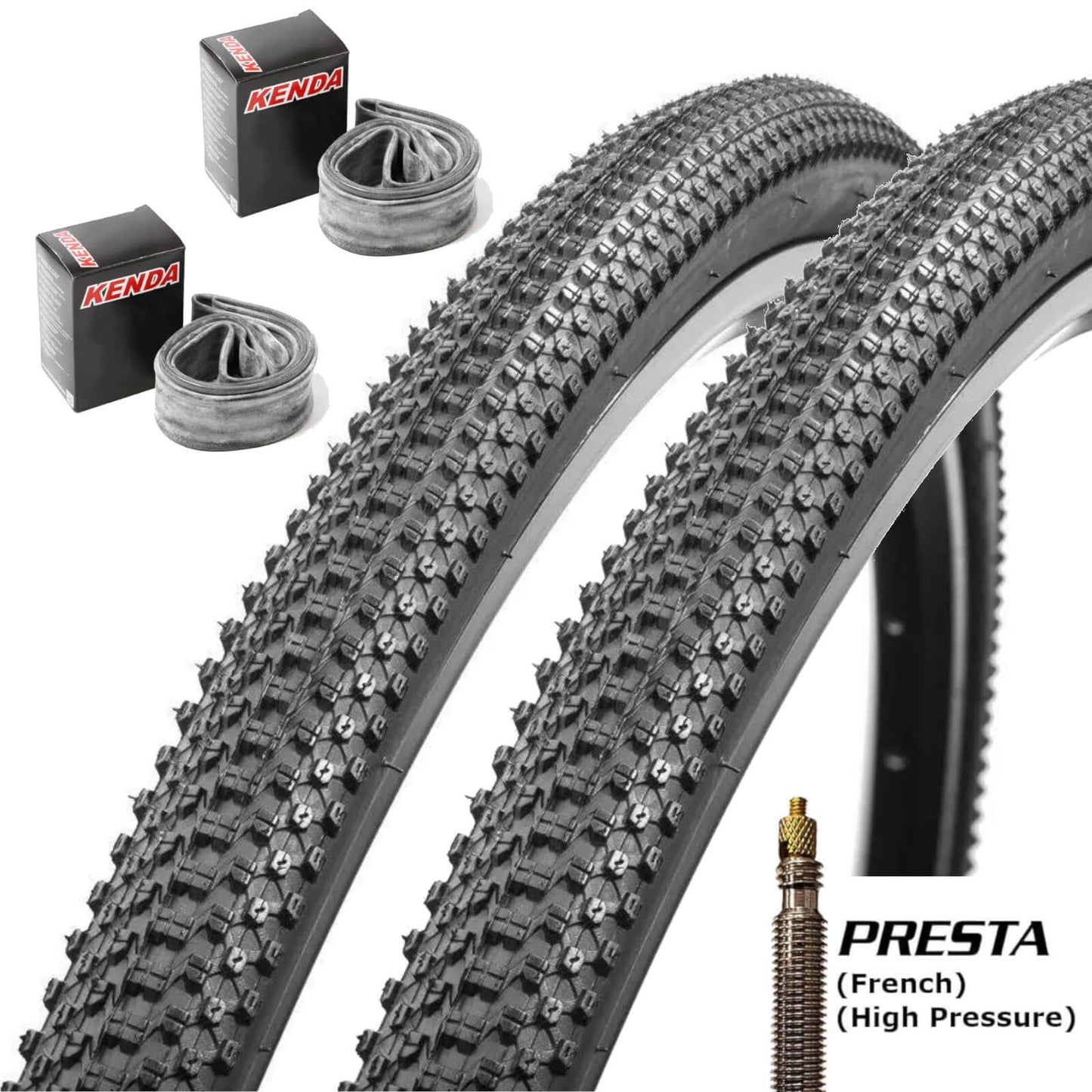 Kenda K1047 Small Block 8 26 Inch Bike Tyre 26x2.1" Pair of Tyres With Presta Tubes