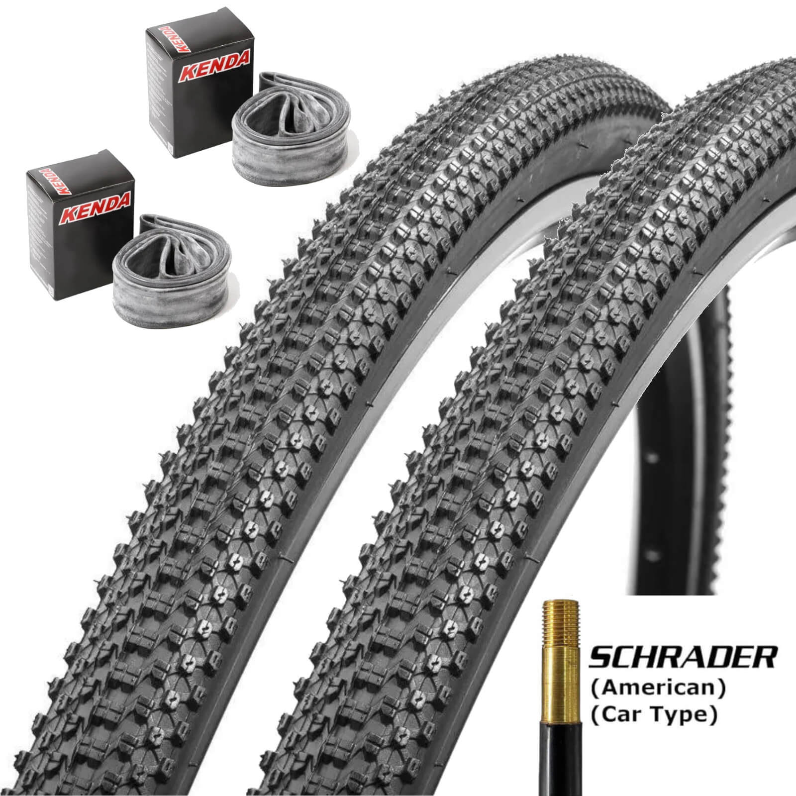 Kenda K1047 Small Block 8 24x1.95" 24 Inch Bike Tyre Pair of Tyres With Schrader Tubes
