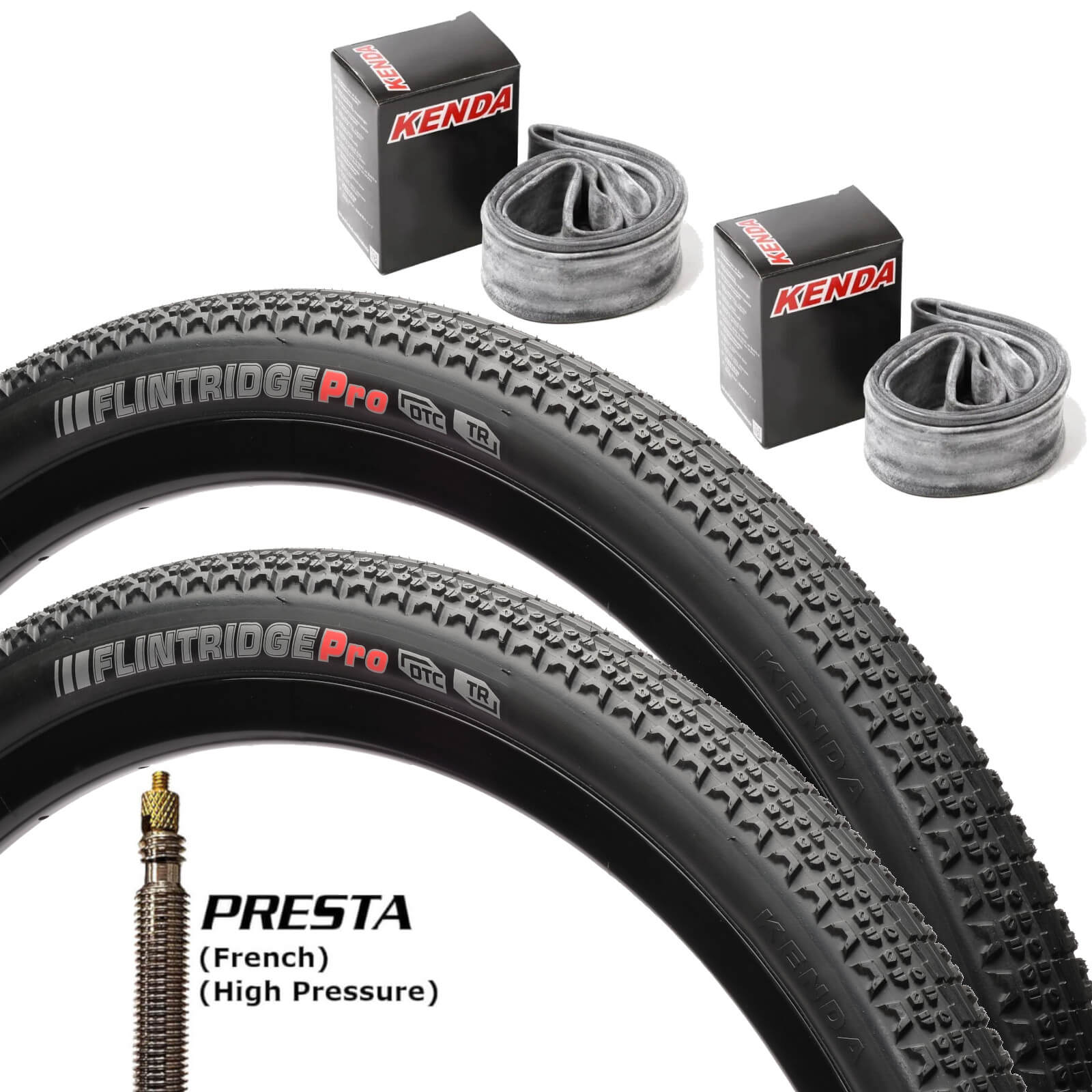 Kenda Flintrigde Pro GCT 700c Bike Tyre Black 700x35c Pair of Tyres With Presta Tubes