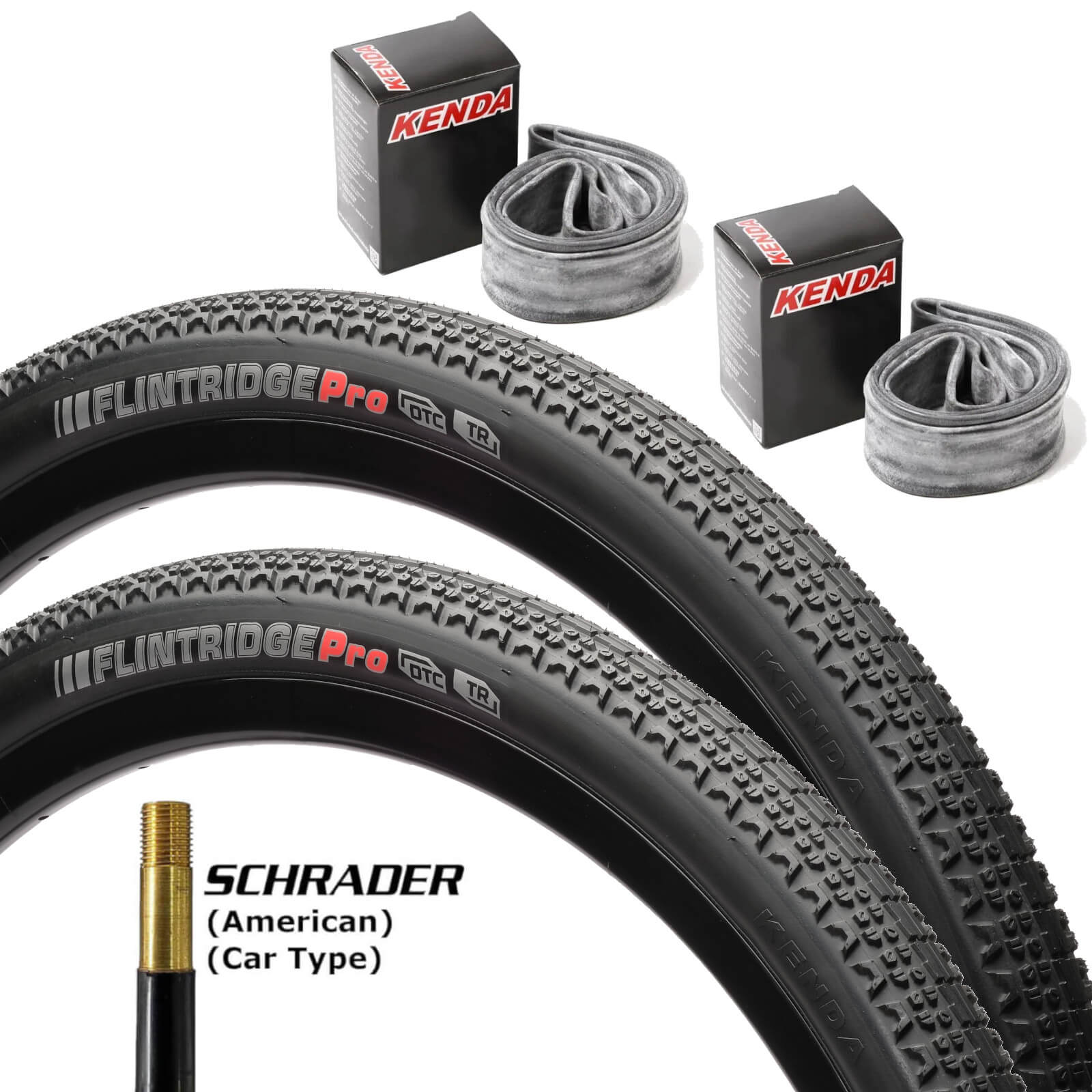 Kenda Flintrigde Pro GCT 700c Bike Tyre Black 700x35c Pair of Tyres With Schrader Tubes