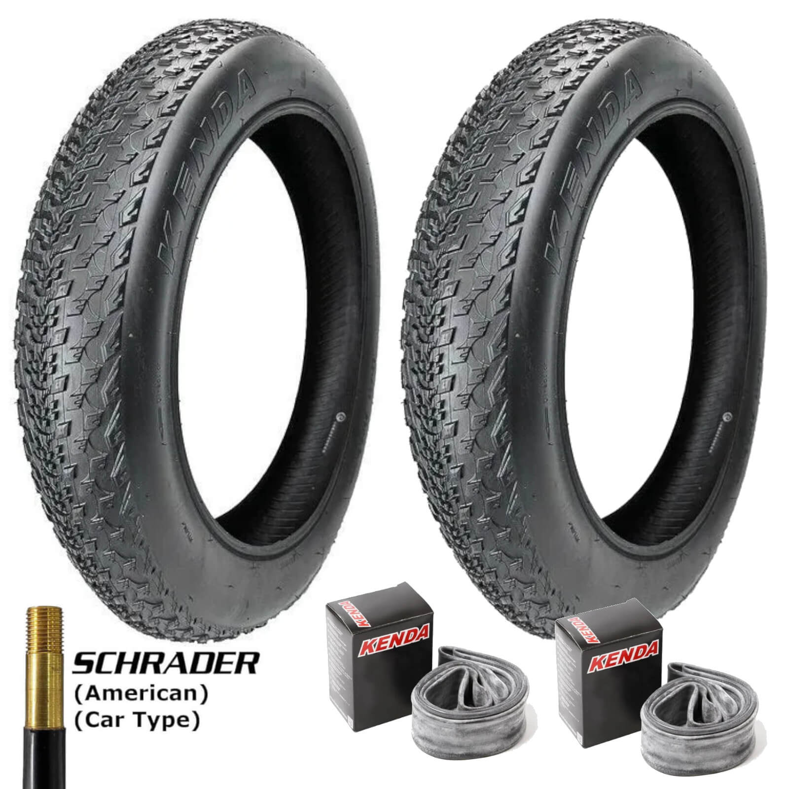 Kenda K1167 Gigas 20x4.0" 20 Inch Bike Tyre Pair of Tyres With Schrader Tubes