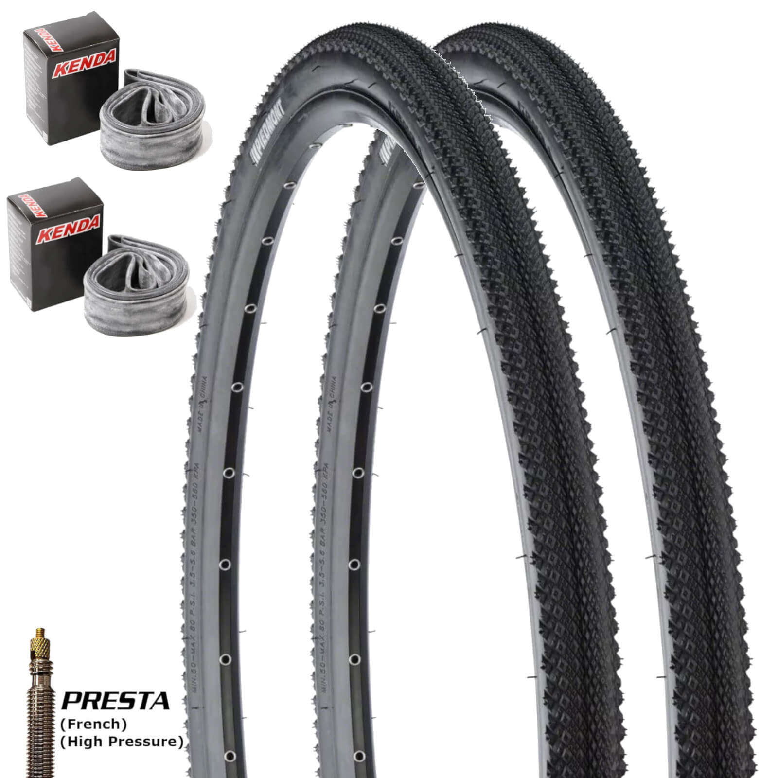 Kenda K1185 Piedmont 700c Bike Tyre 700x40c Pair of Tyres Presta Tubes