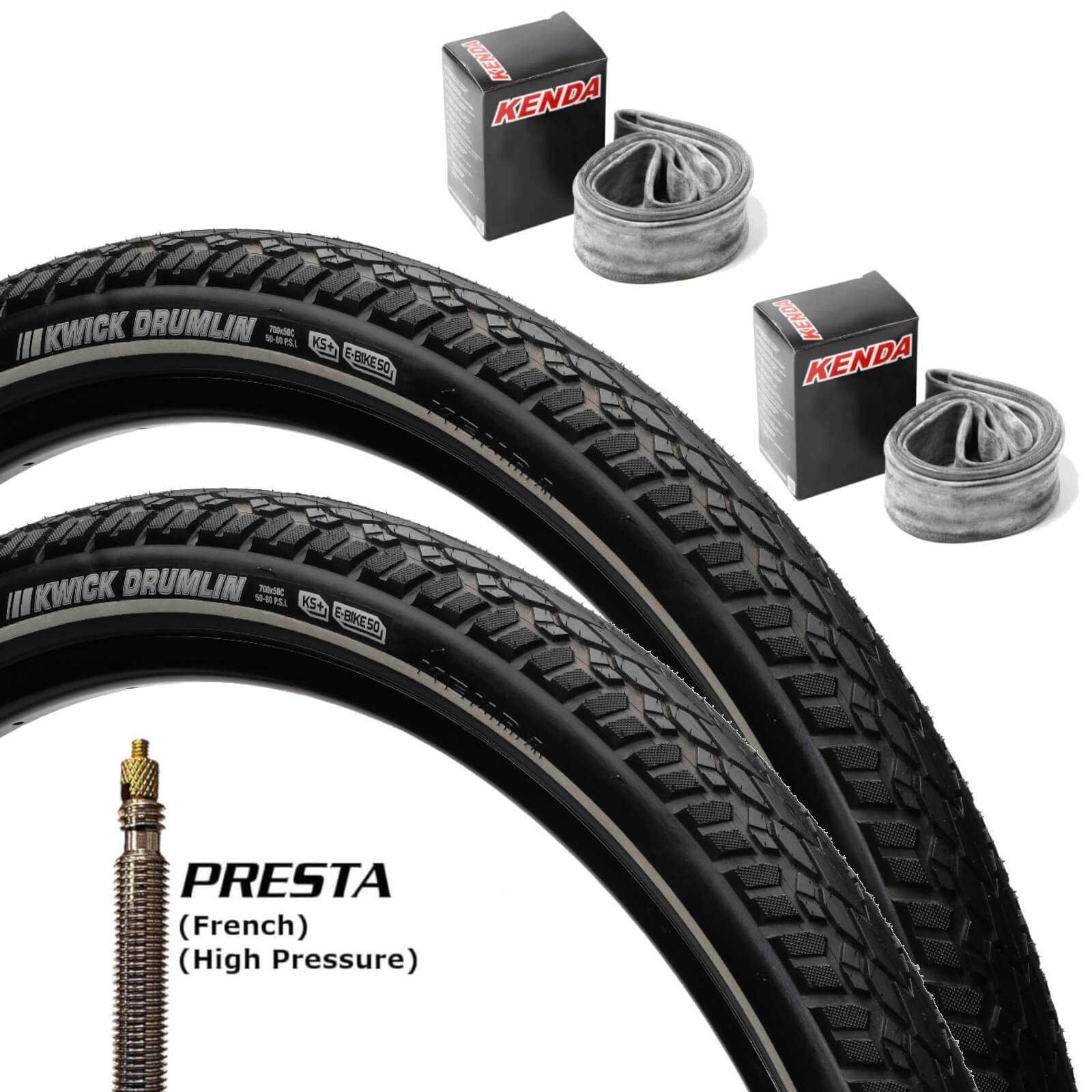 Kenda Kwick Drumlin Sport KS 27.5 Inch Bike Tyre 27.5x2.0" Pair of Tyres Presta Tubes