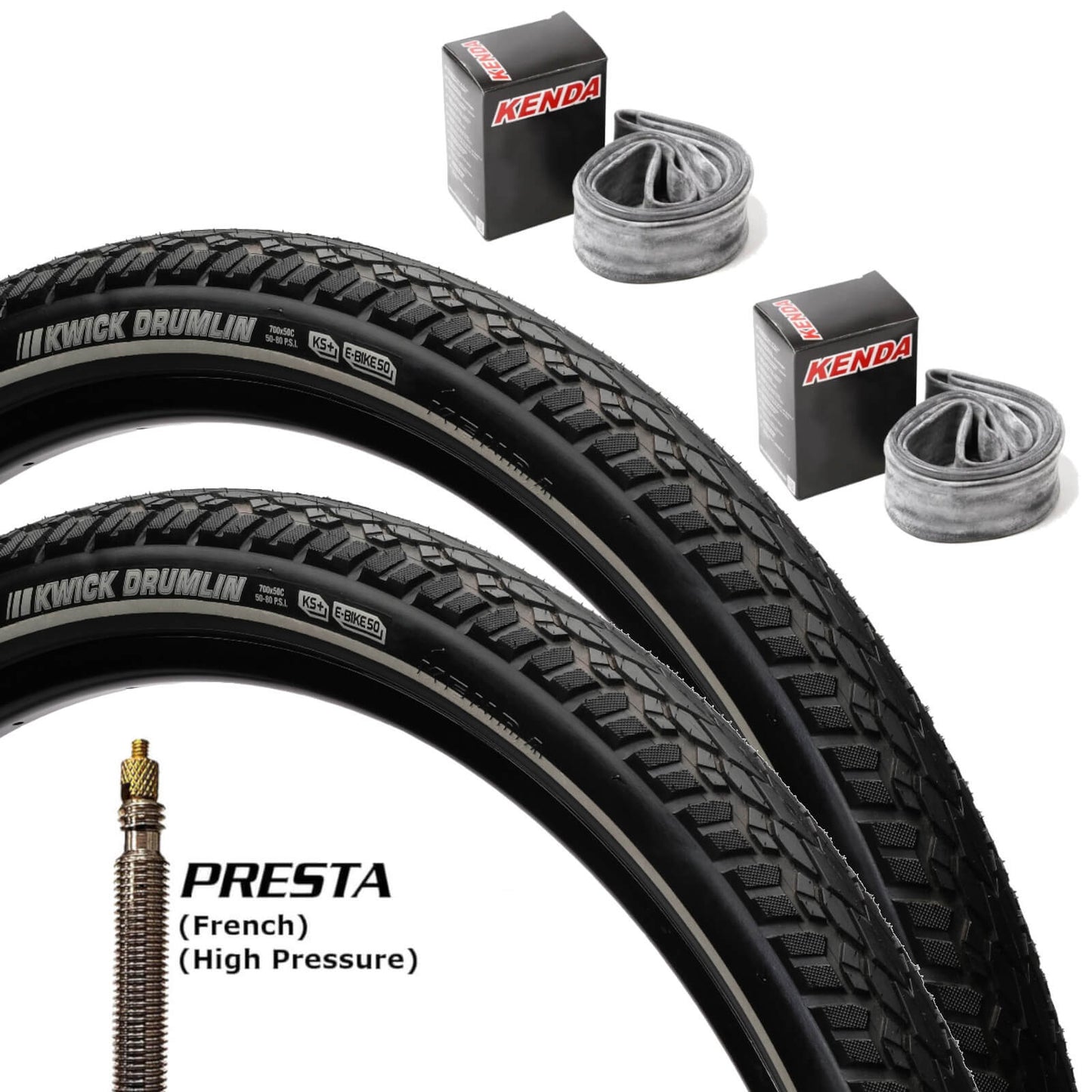 Kenda Kwick Drumlin KS 700c Bike Tyre 700x38c Pair of Tyres Presta Tubes