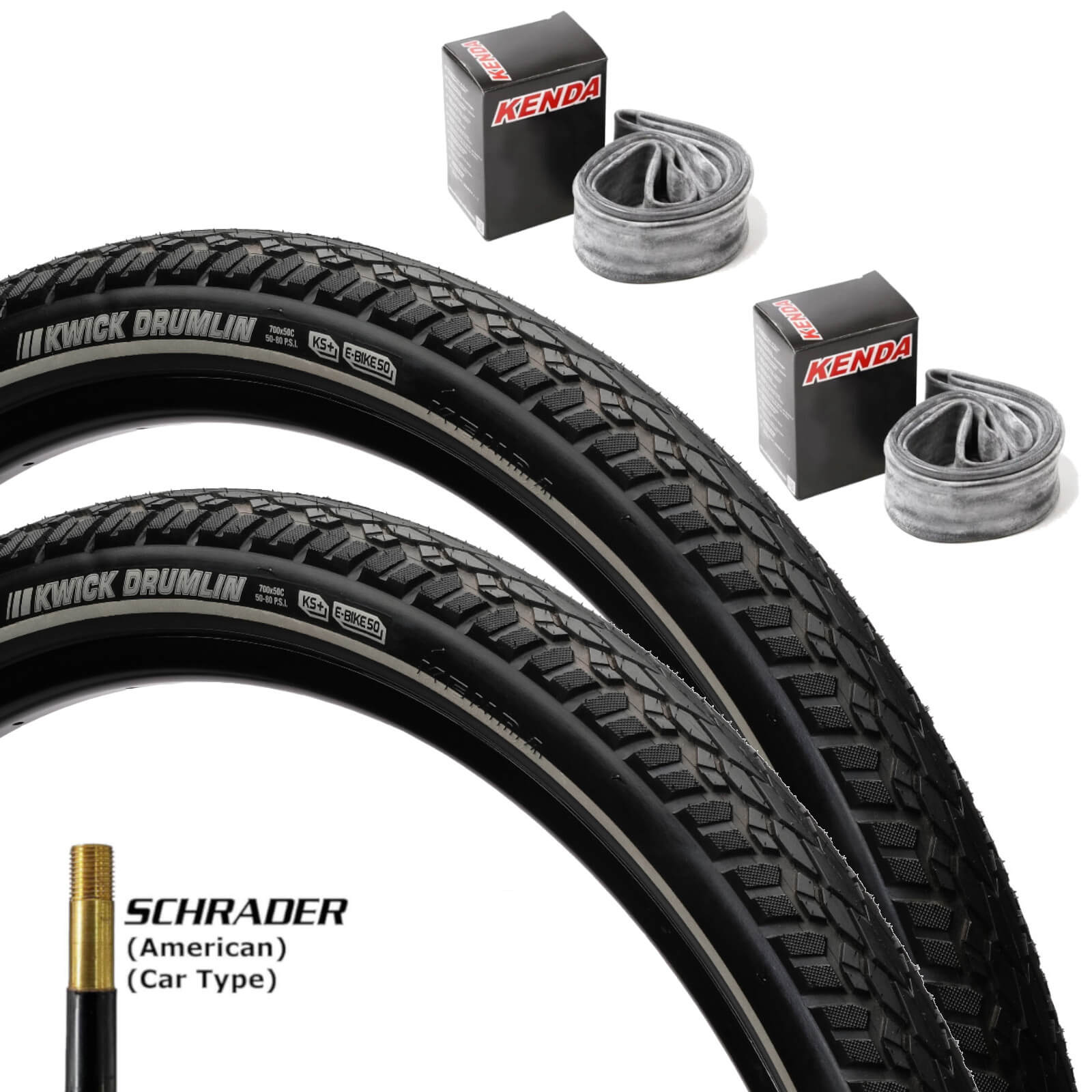 Kenda Kwick Drumlin KS 700c Bike Tyre 700x38c Pair of Tyres Schrader Tubes