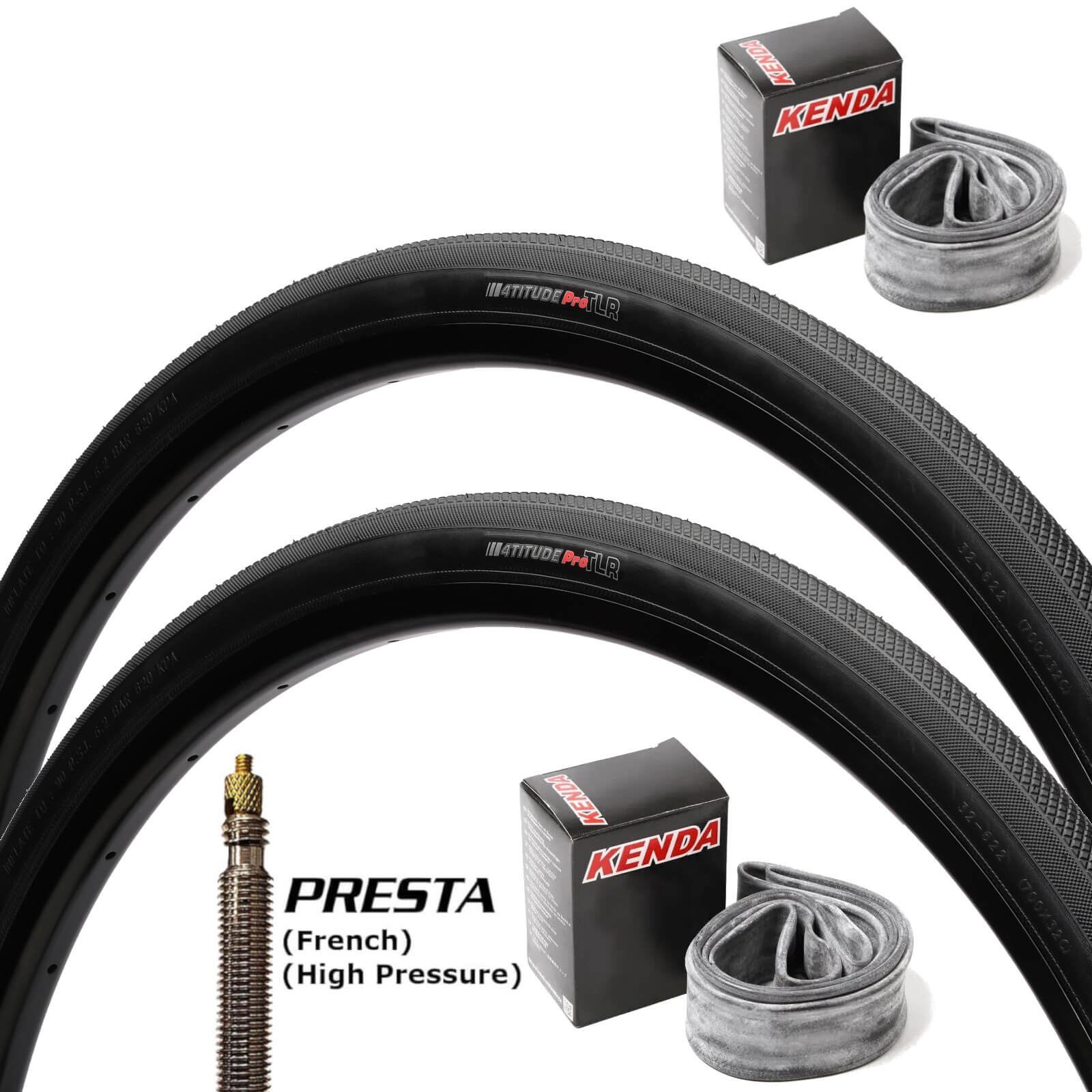 Kenda 4Titude Pro TLR 700c Bike Tyre 700x32c Pair of Tyres With Presta Tubes