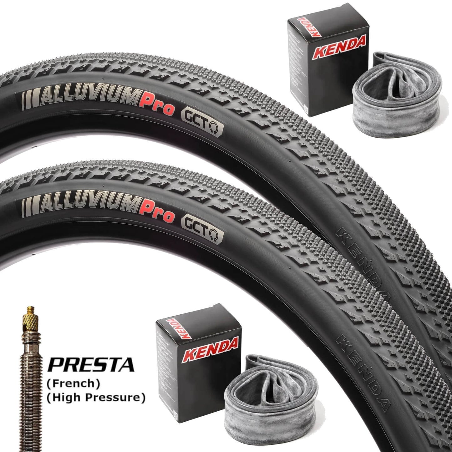 Kenda Alluvium Pro GCT 700c Bike Tyre Black 700x35c Pair of Tyres With Presta Tubes