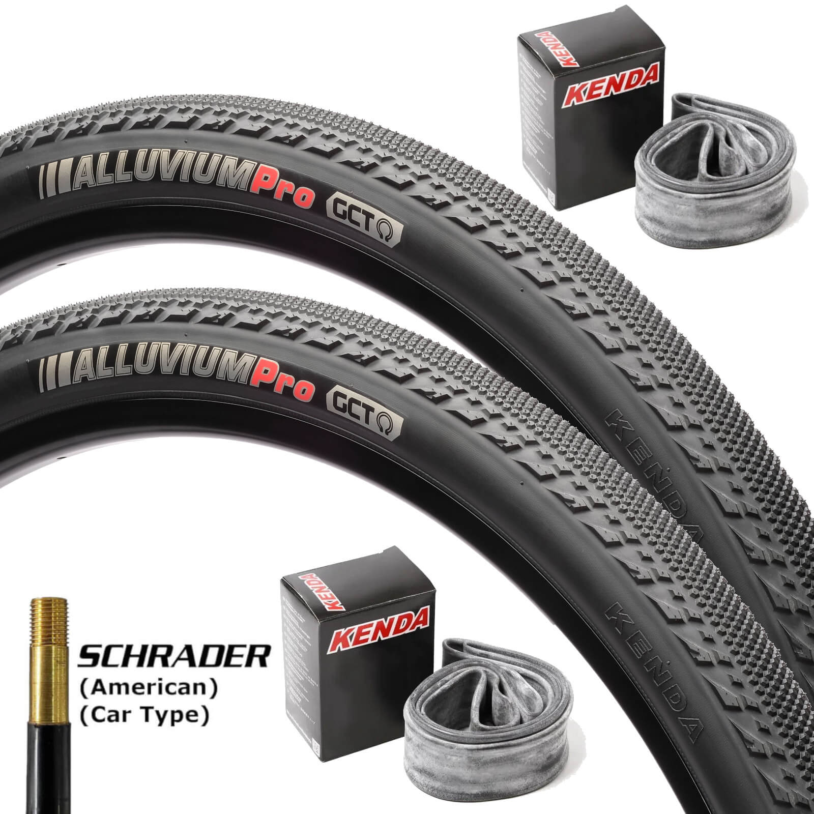 Kenda Alluvium Pro GCT 700c Bike Tyre Black 700x35c Pair of Tyres With Schrader Tubes