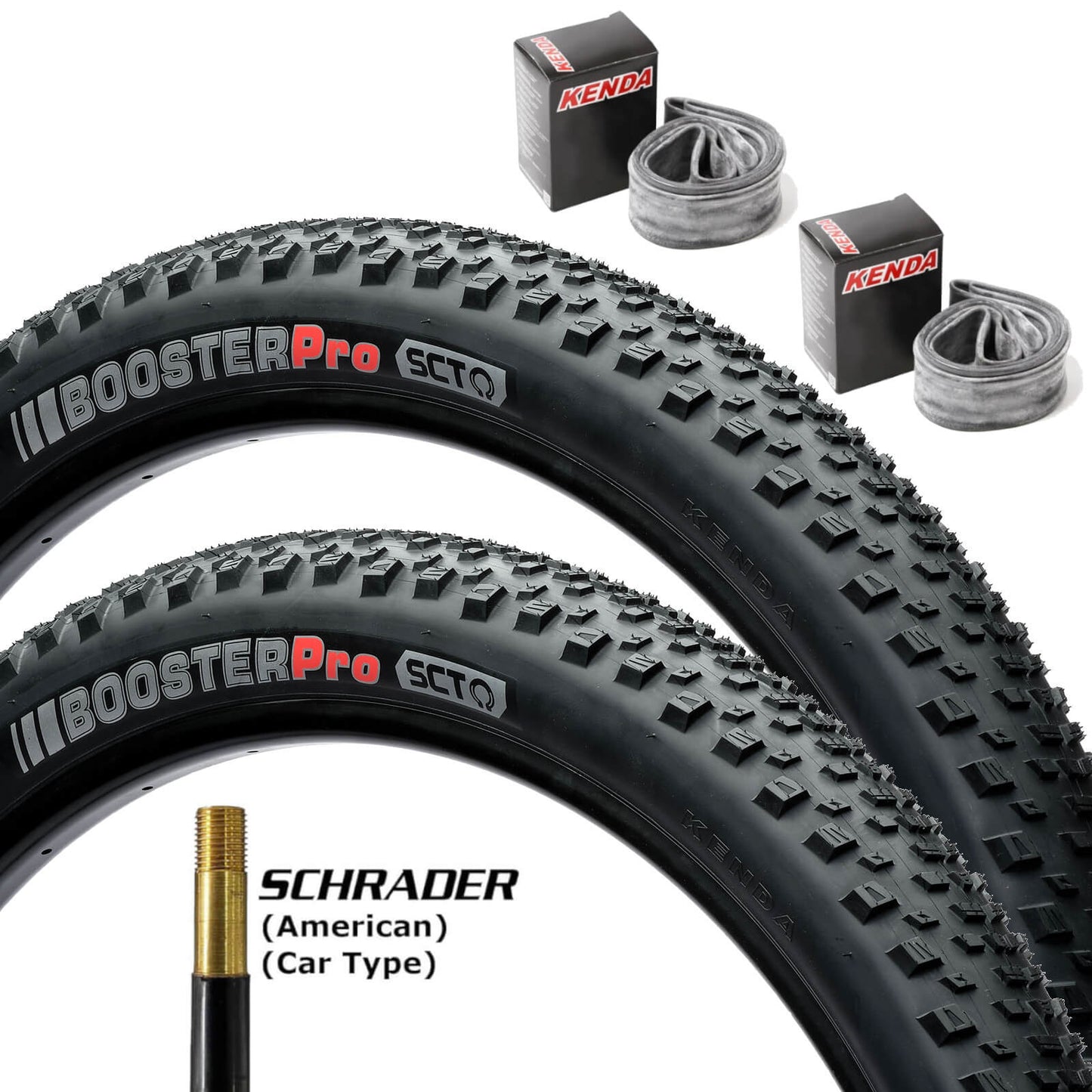 Kenda Booster Pro SCT 27.5x2.4" 27.5 Inch Bike Tyre Pair of Tyres With Schrader Tubes