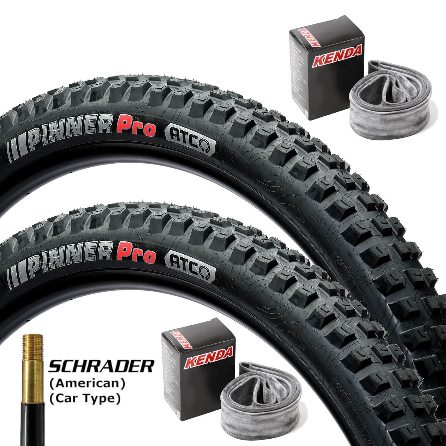 Kenda Pinner Pro ATC 27.5x2.4" 27.5 Inch Bike Tyre Pair of Tyres With Schrader Tubes