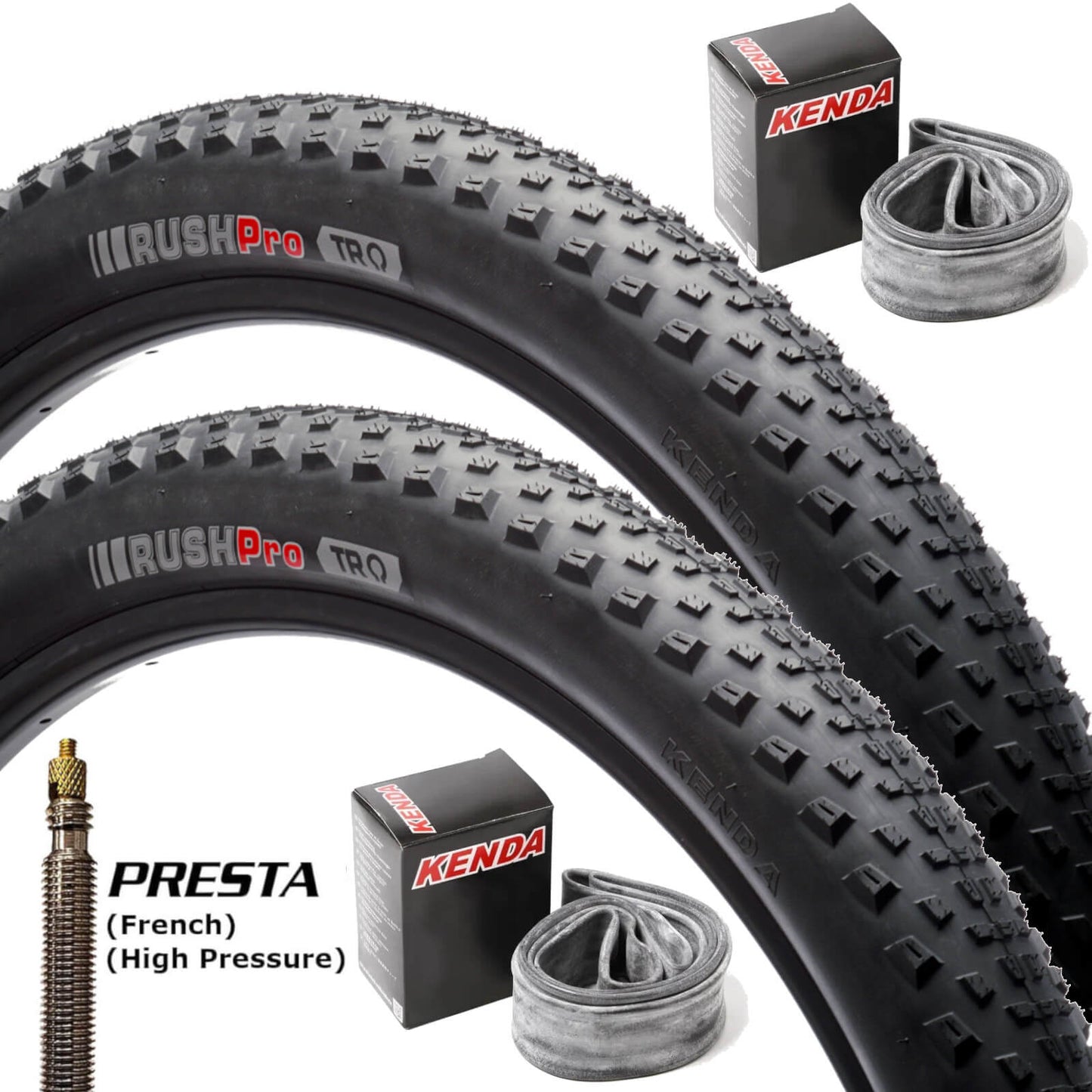 Kenda Rush Pro SCT 29 Inch Bike Tyre Black 29x2.4" Pair of Tyres With Presta Tubes