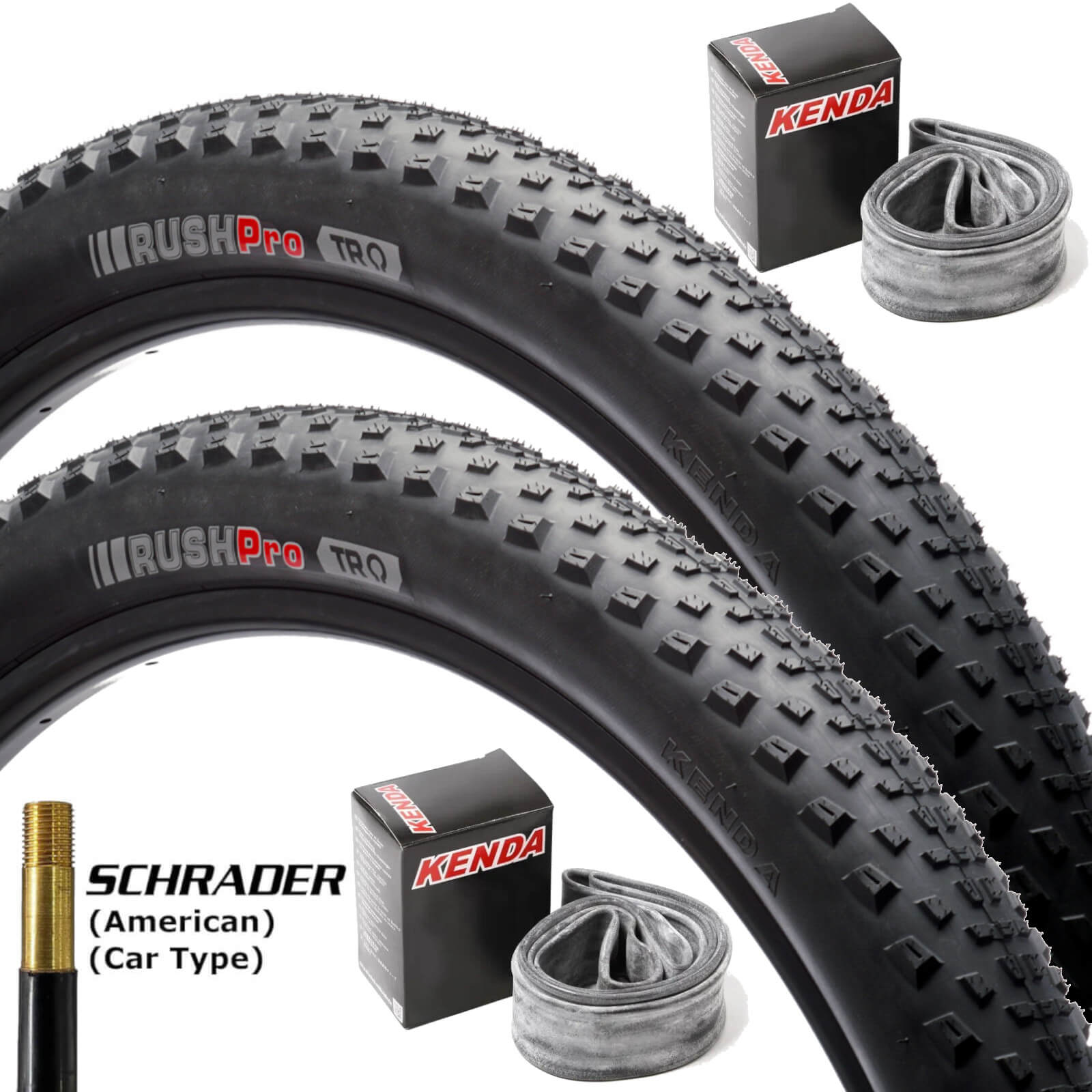 Kenda Rush Pro SCT 29 Inch Bike Tyre Black 29x2.4" Pair of Tyres With Schrader Tubes