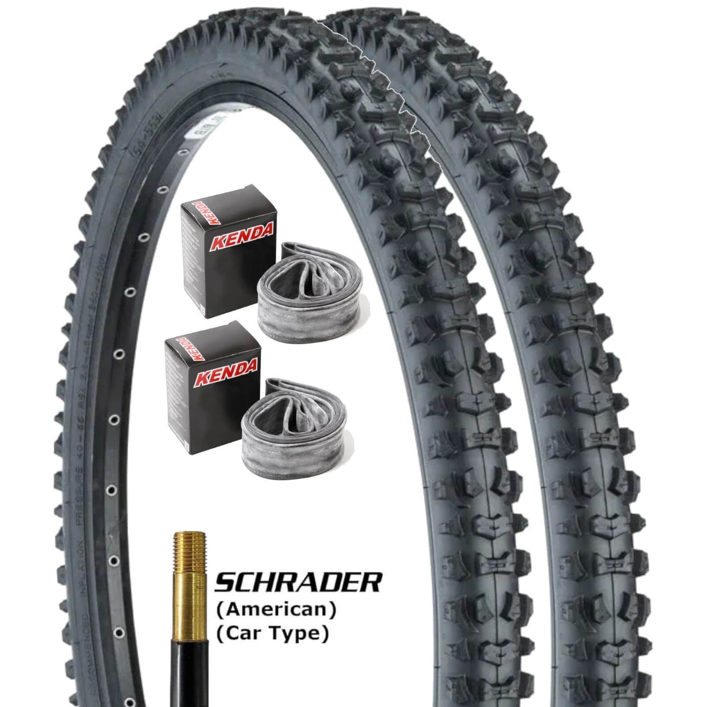 Kenda K816 Smoke 26x1.95" 26 Inch Bike Tyre Pair of Tyres With Schrader Tubes