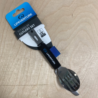 Lifeventure Titanium Knife Fork and Spoon Set Camping Utensil