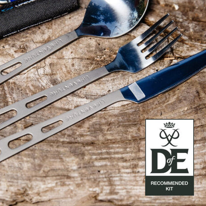 Lifeventure Titanium Knife Fork and Spoon Set Camping Utensil