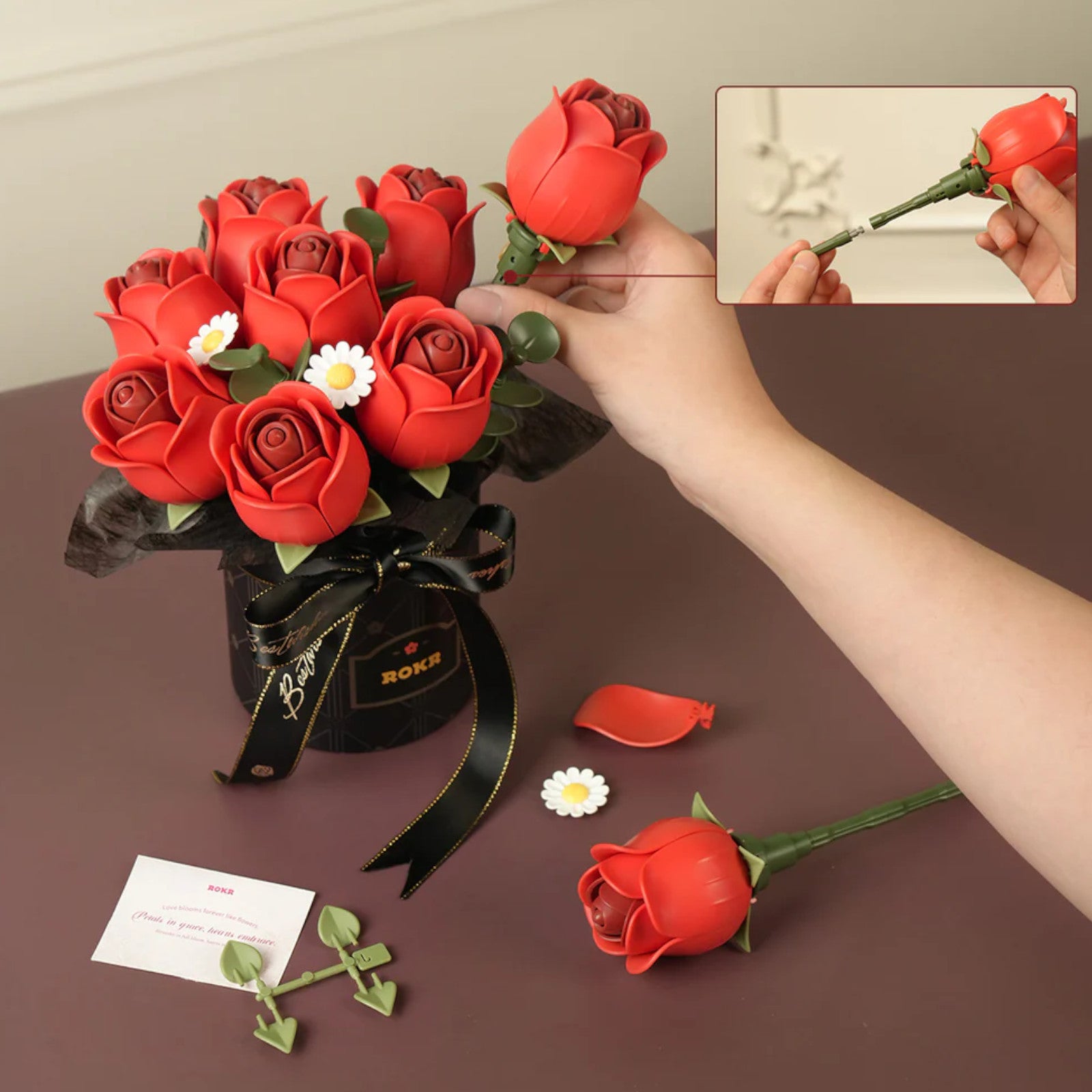 Rolife Red Rose Bouquet DIY 3D Puzzle AF02J Alternate 3