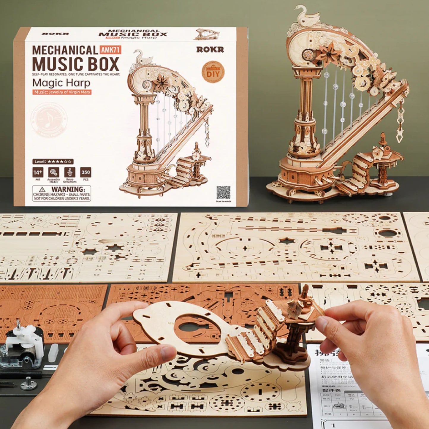 ROKR Magic Harp Music Box Wooden 3D Puzzle AMK71 Alternate 6
