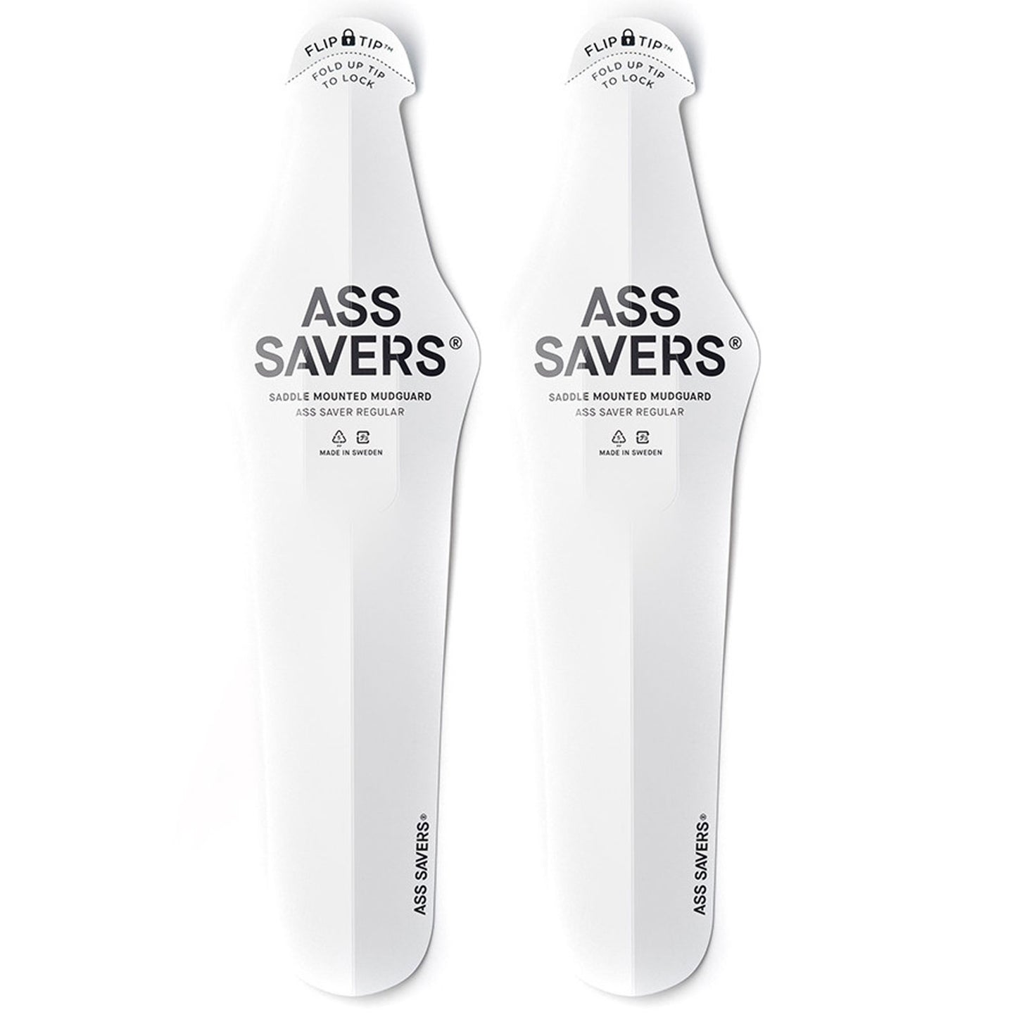 Ass Savers Regular Road Clip On Bike Saddle Mounted Mudguard White Pack of 2