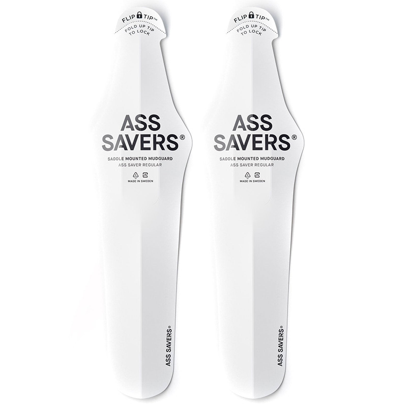 Ass Savers Regular Road Clip On Bike Saddle Mounted Mudguard White Pack of 2