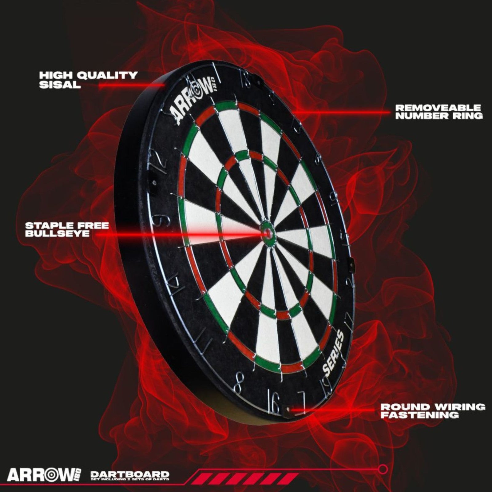 Arrow180 Bristle Dartboard with 2 FREE 18g Sets of Darts Alternate 5