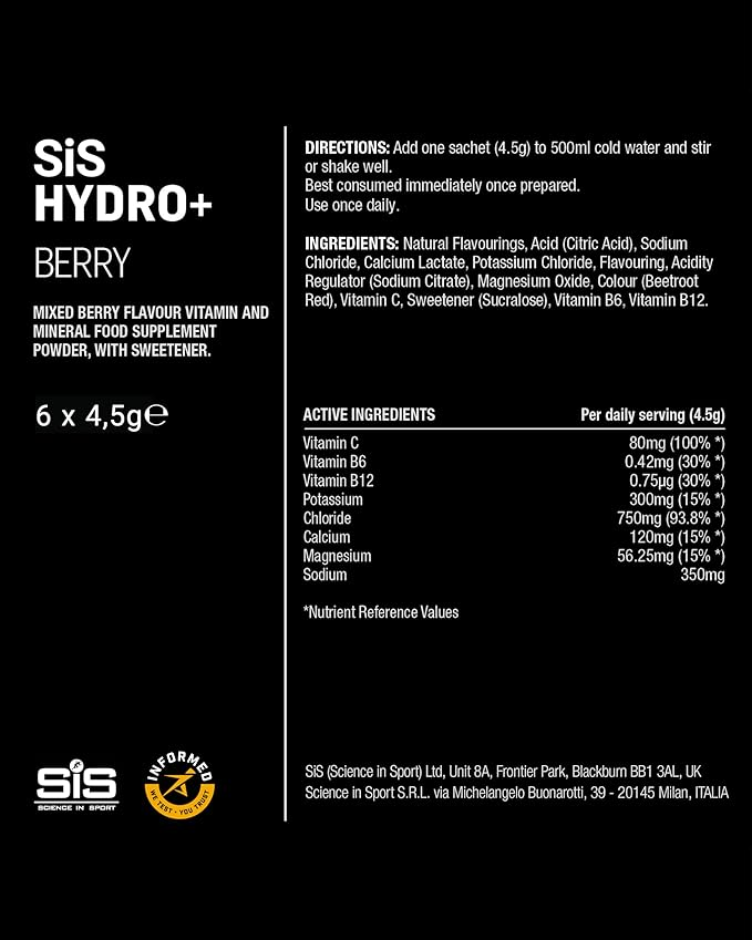 SIS HYDRO+ Stick Electrolyte Drink Mix Hydration Powder | Box of 20 x 4.5g - Various Flavours