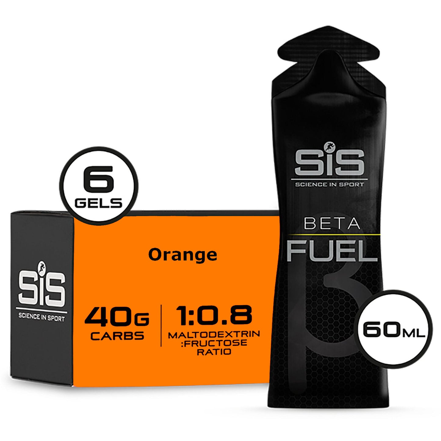 SIS BETA Fuel Gel 6 Pack 60ml Sports Energy Gel Orange Box of 6