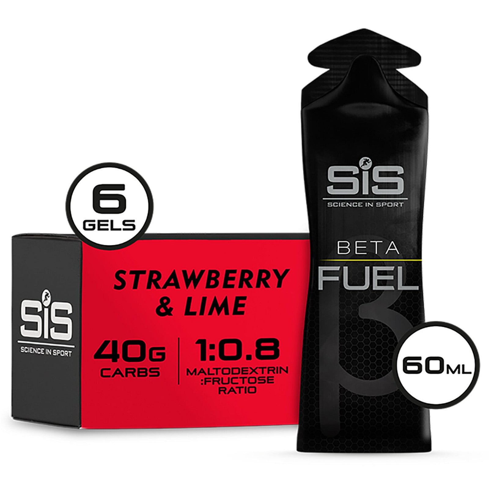 SIS BETA Fuel Gel 6 Pack 60ml Sports Energy Gel Strawberry and Lime Box of 6