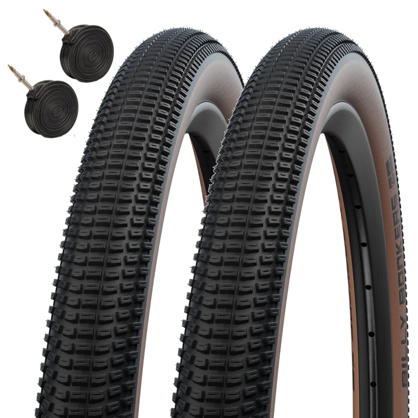 Schwalbe Billy Bonkers Black Bronze Tan 26 x 2.10 Pair Presta Tubes 26 Inch Bike Tyre