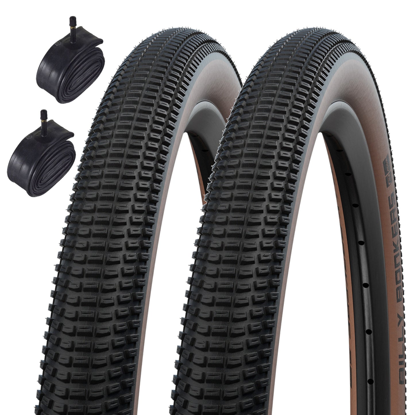 Schwalbe Billy Bonkers Black Bronze Tan 26 x 2.10 Pair Schrader Tubes 26 Inch Bike Tyre