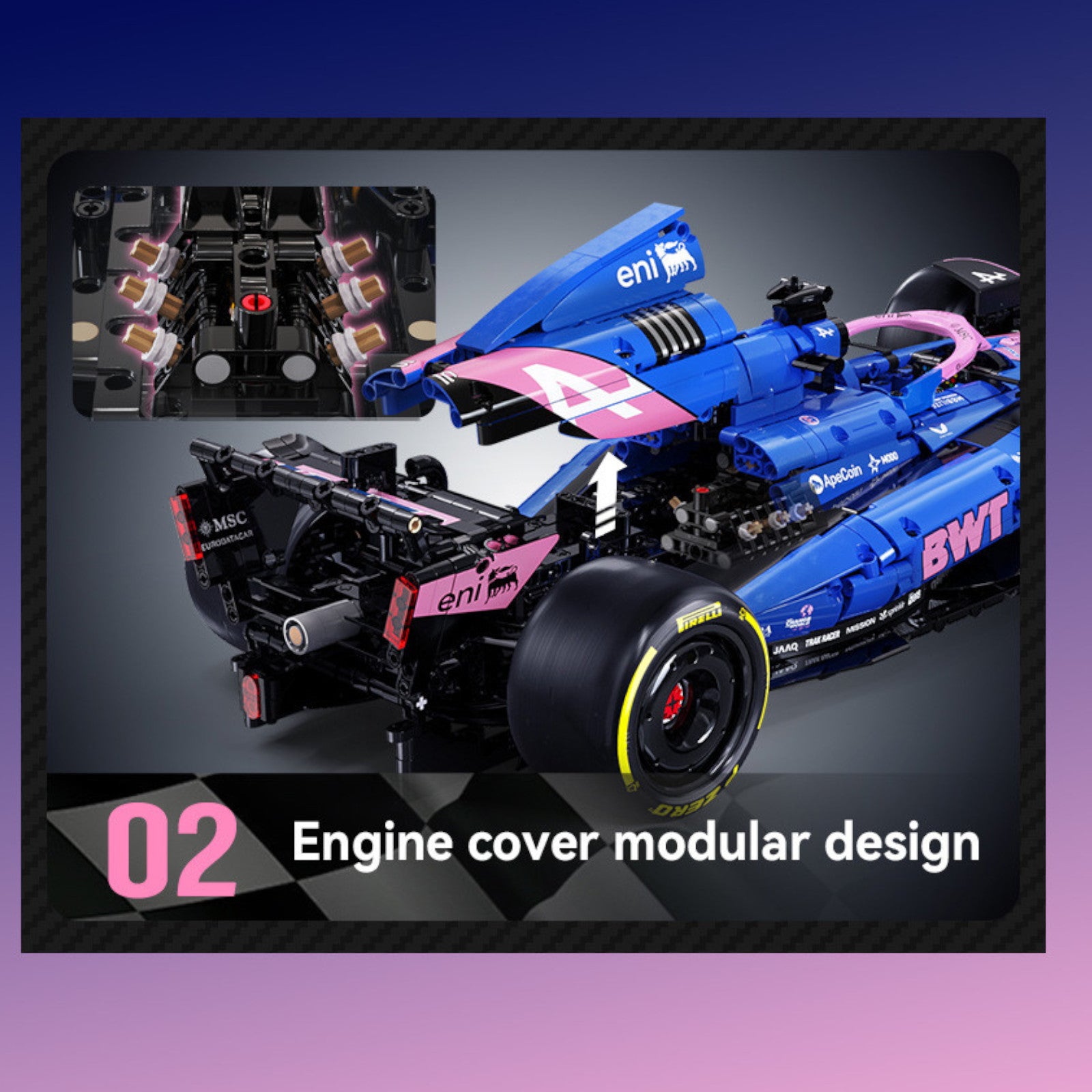 CaDA 1:8 BWT Alpine F1 Team A525 Racing Car 2173 pcs 3D Puzzle Alternate 8