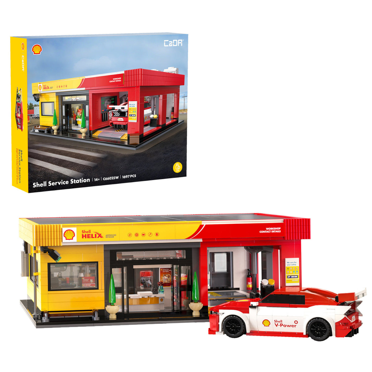 CaDA Shell Service Station with Car 1697 Pieces Brickset C66025W 3D Puzzle