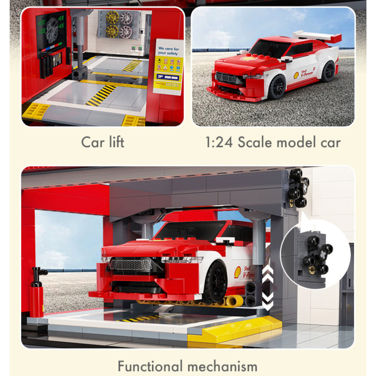 CaDA Shell Service Station with Car 1697 Pieces Brickset C66025W 3D Puzzle Alternate 11