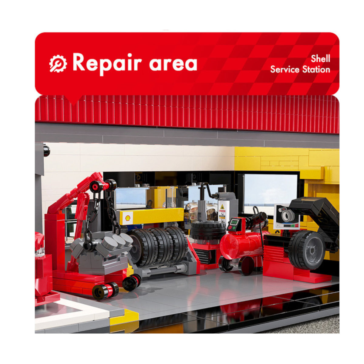 CaDA Shell Service Station with Car 1697 Pieces Brickset C66025W 3D Puzzle Alternate 12