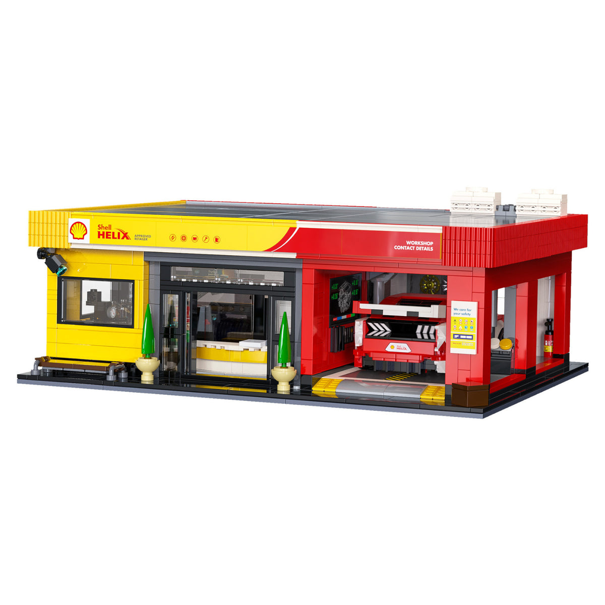 CaDA Shell Service Station with Car 1697 Pieces Brickset C66025W 3D Puzzle Alternate 1