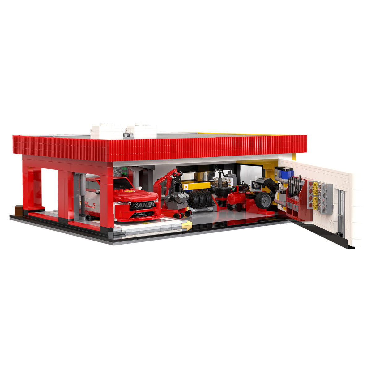 CaDA Shell Service Station with Car 1697 Pieces Brickset C66025W 3D Puzzle Alternate 2