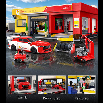 CaDA Shell Service Station with Car 1697 Pieces Brickset C66025W 3D Puzzle Alternate 7