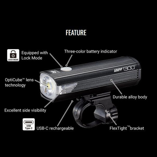 Cateye AMPP 1300 New Front Bike Light Alternate 2